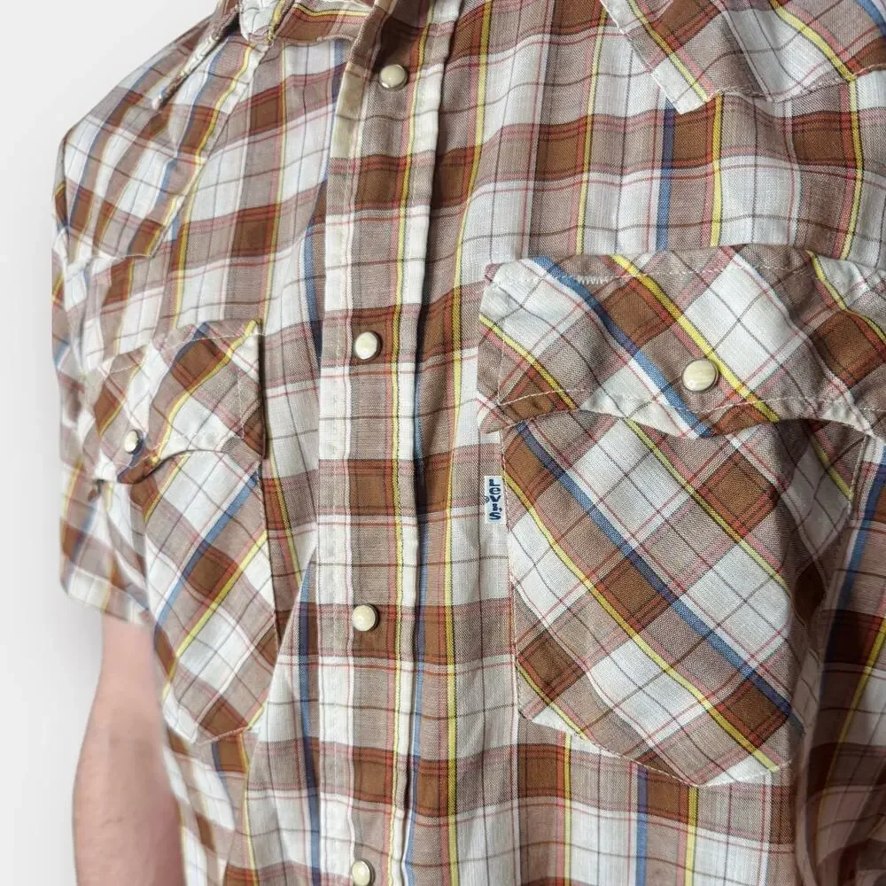 80s Levi’s Plaid Pearl Snap Size L - Picture 6 of 7